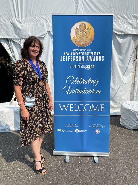 Food Brigade President Karen DeMarco receives the New Jersey Governor's Jefferson Award on September 12, 2021
